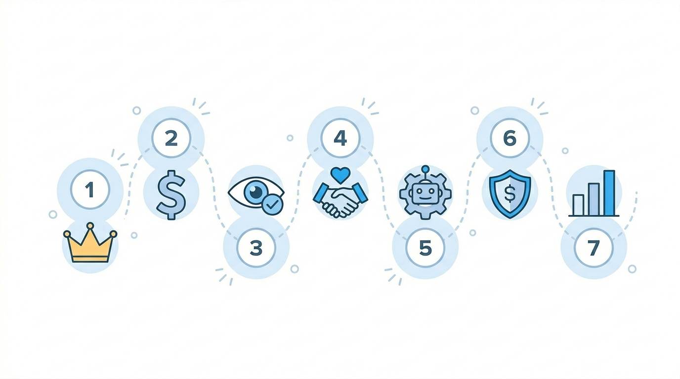 Seven flat numbered icons: ownership, ROI, engagement, trust, automation, security, data – reasons email marketing is important