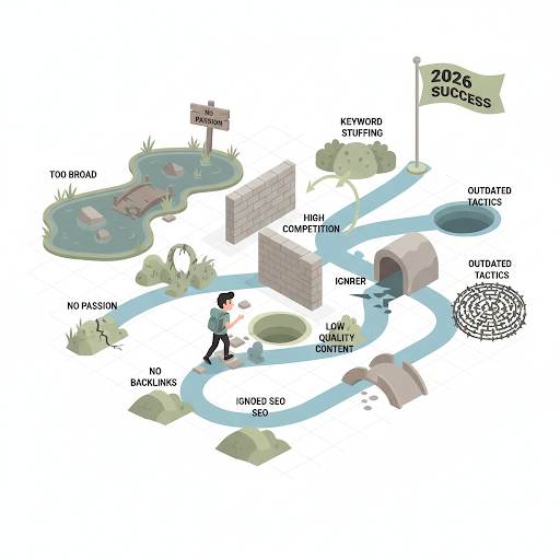 8 critical affiliate marketing niche errors beginners must avoid in 2026, showing a safe path navigating around common pitfalls