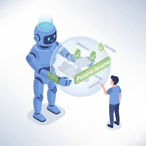 showing AI keyword research tools as a helpful robot simplifying complex data to reveal winning, gem-like keywords