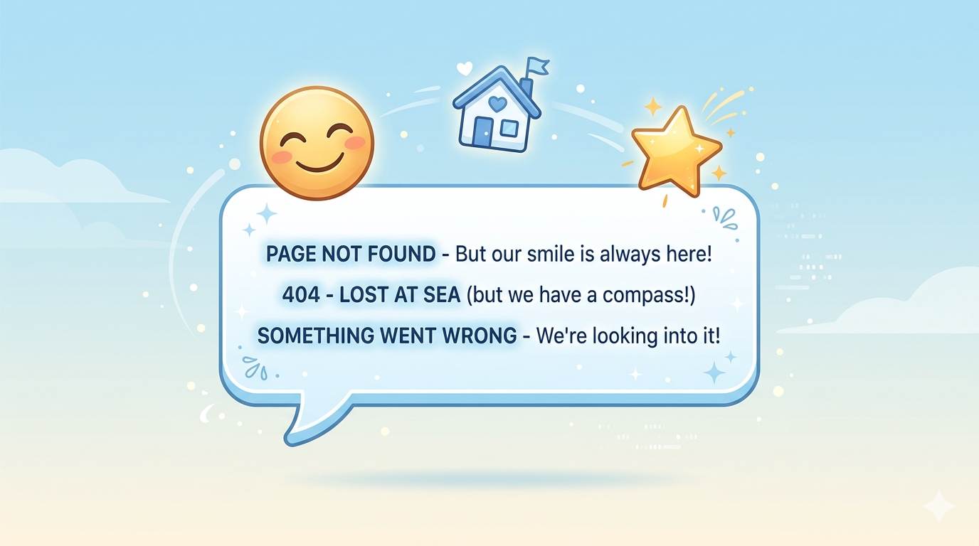Anime style speech bubble with friendly 404 message templates – what to write on a custom 404 page