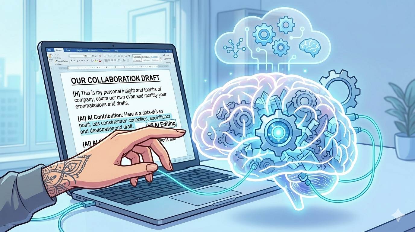Anime style brain connected to laptop with human editing – what are AI content writers