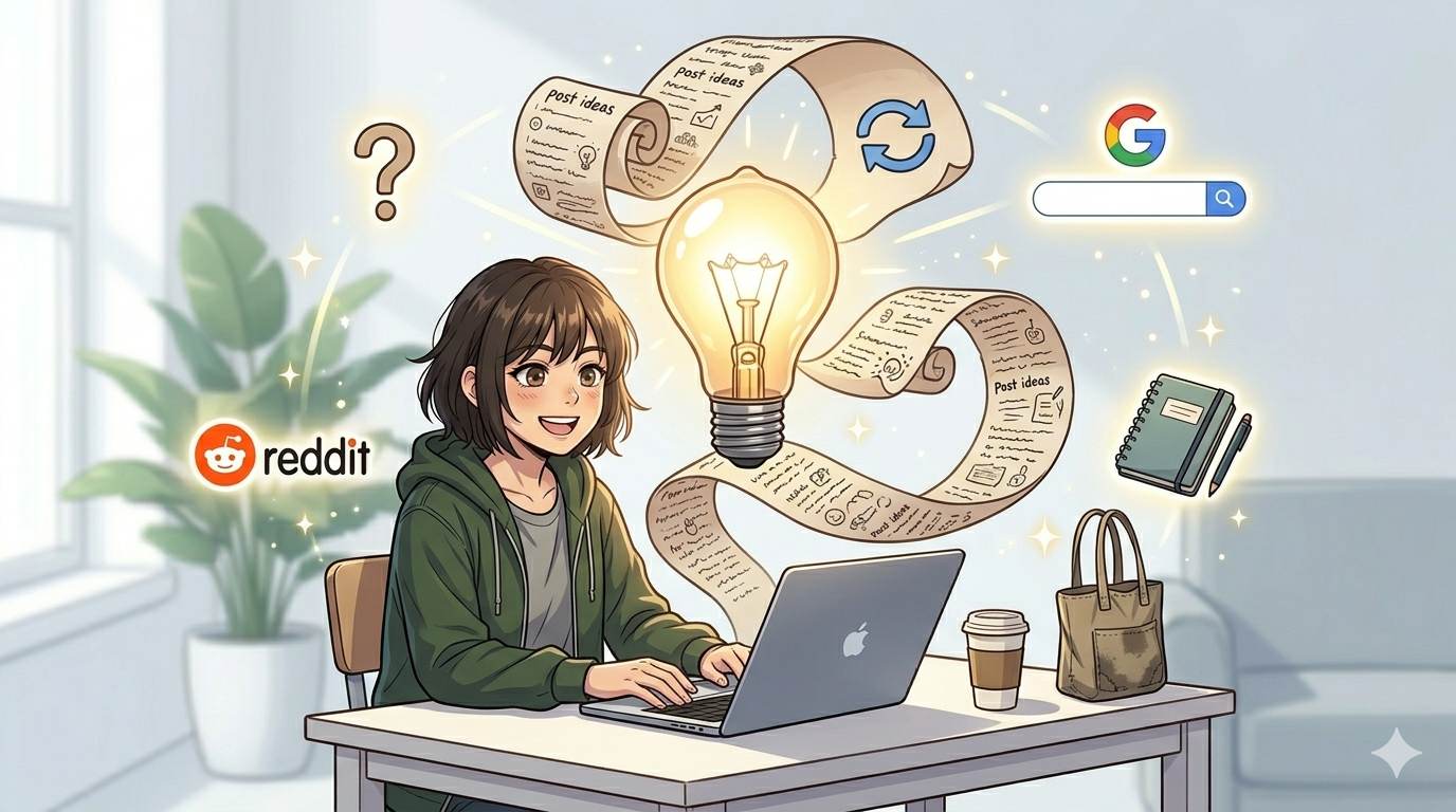 Anime style lightbulb with endless post ideas – how to never run out of blog topics