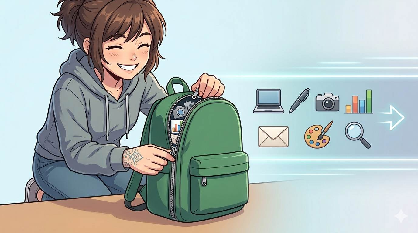 Anime style backpack with 7 essential blogging tools – what are blogging tools for beginners