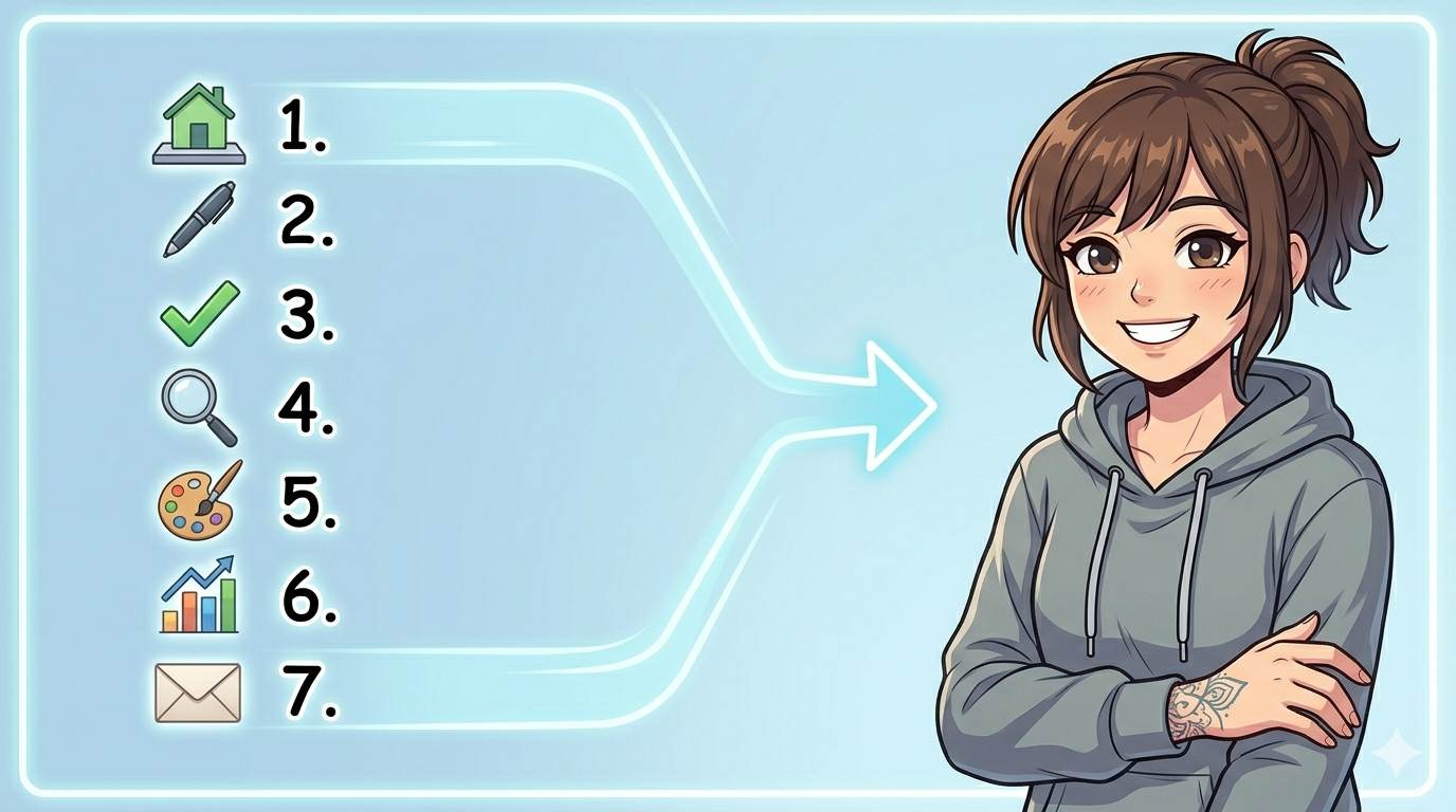 Anime style numbered list 1-7 with icons – 7 blogging tools for beginners