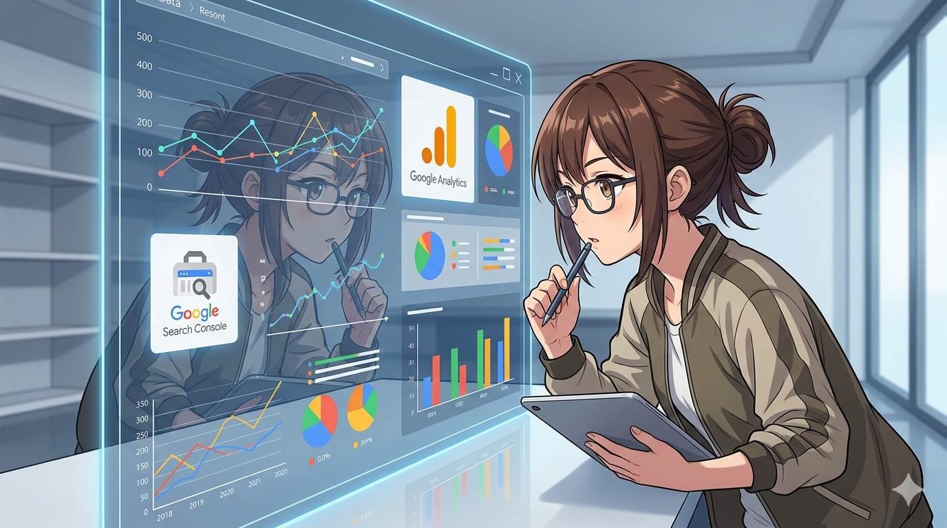Anime style blogger checking analytics dashboard – track your blog performance
