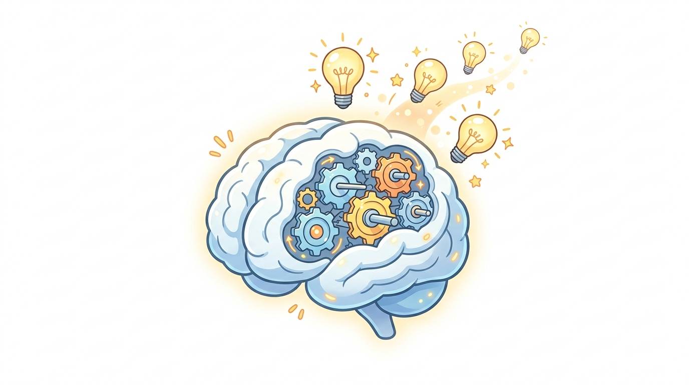 Anime style brain with gears and lightbulbs – what is content ideation