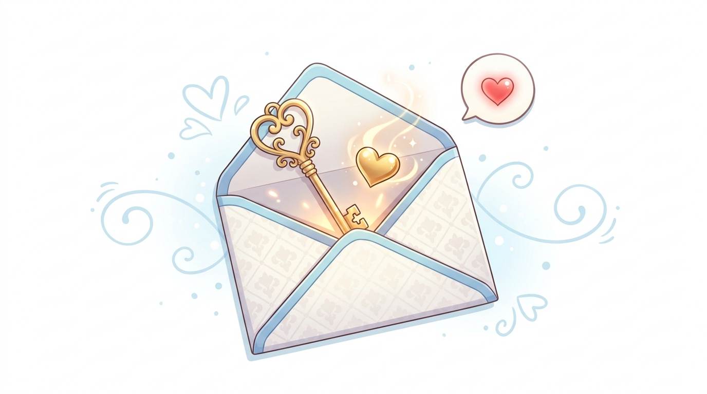 Anime style envelope with key and heart – email marketing newsletter gives you control
