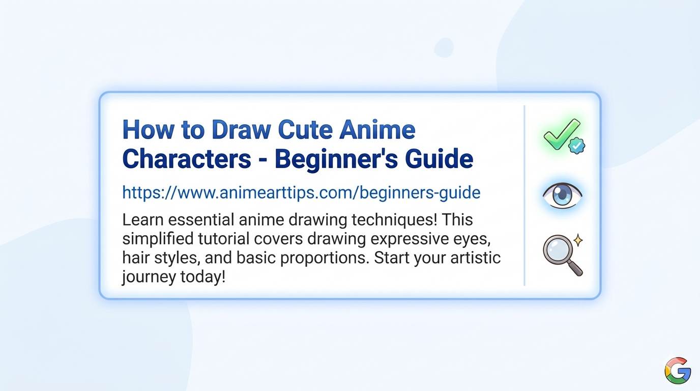 Anime style Google search result showing meta title and meta description – what are meta tags