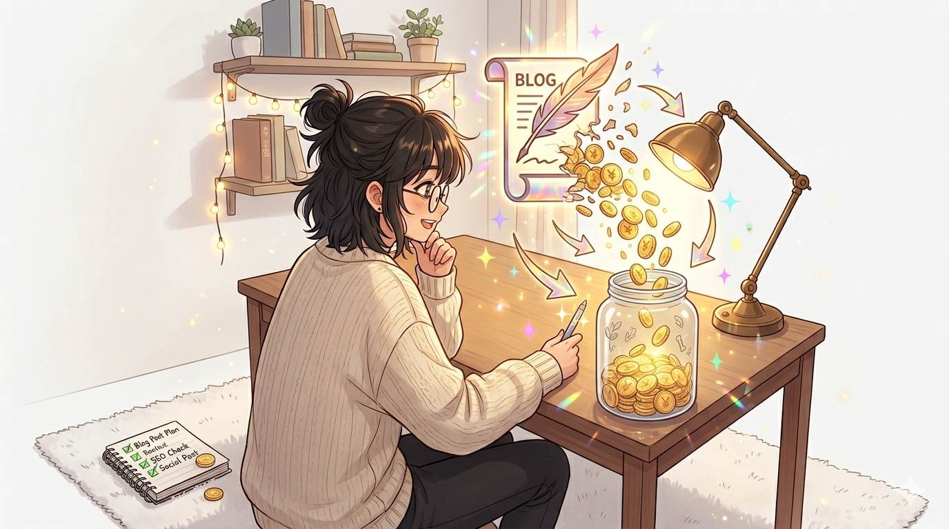 Anime style blog posts turning into coins – what is blog monetization