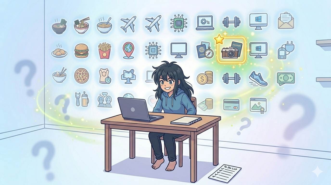 Anime style blogger choosing one niche from many options – how to pick a blog niche
