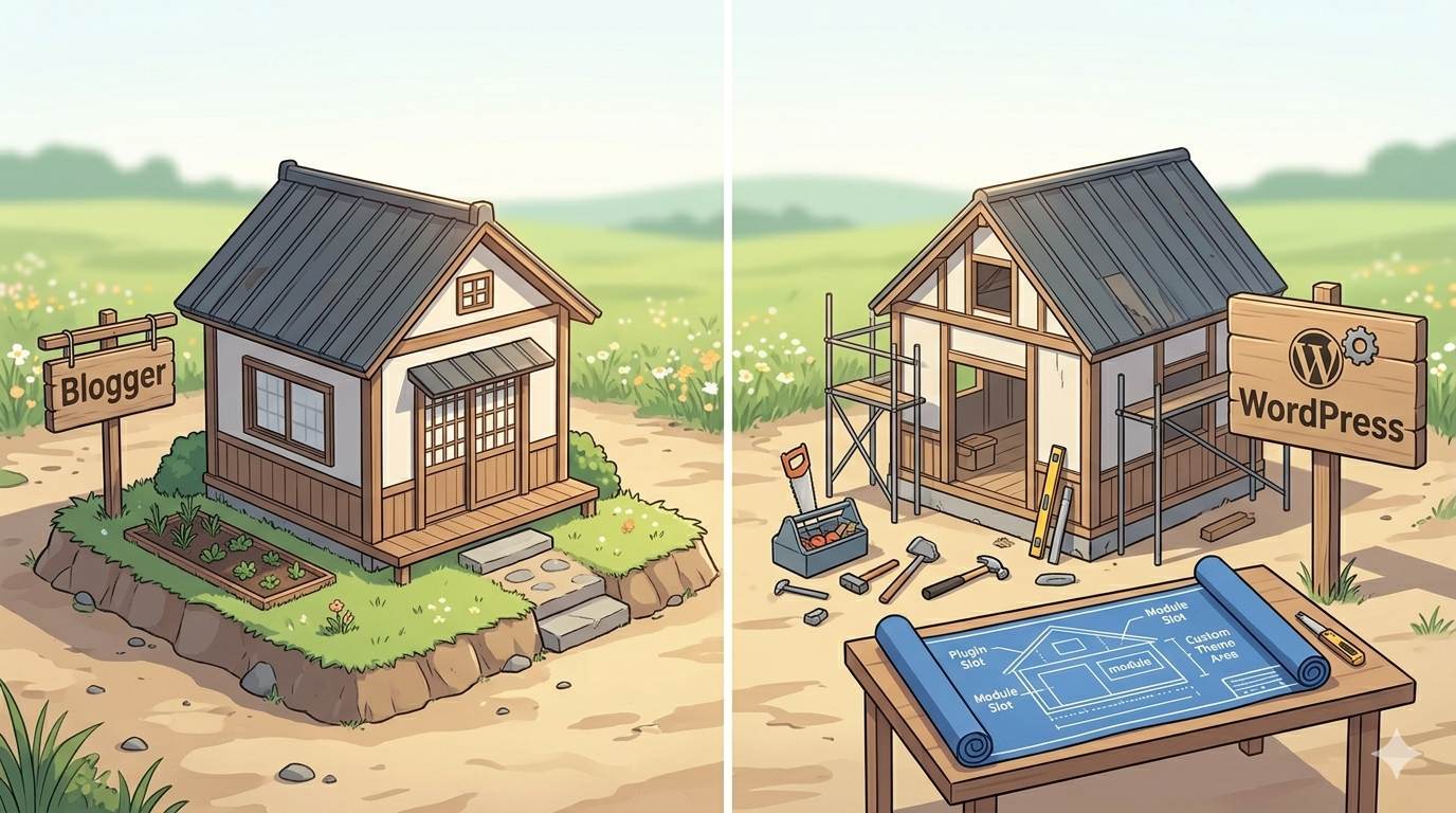 Anime style pre‑built house for Blogger and customizable house for WordPress – platform definitions