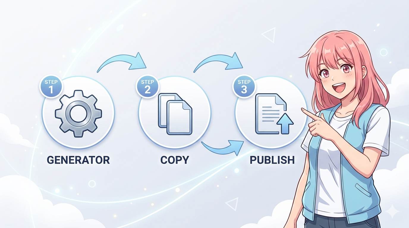 Anime style 3 steps with icons – how to create a privacy policy page in minutes