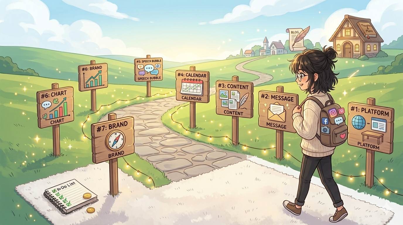 Anime style roadmap with 7 steps – social media mastery roadmap for beginners