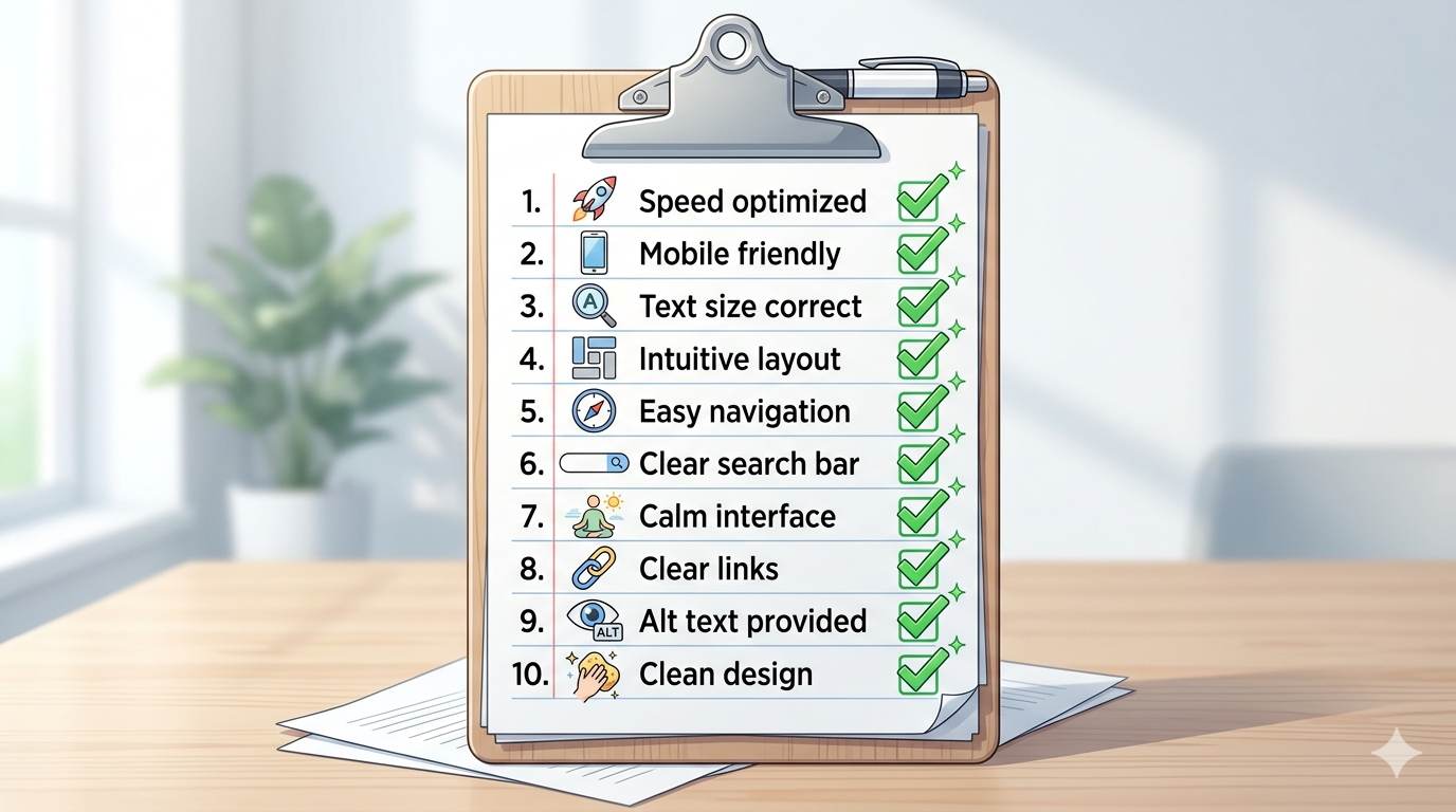 Anime style clipboard with 10 checked items – UX checklist for bloggers