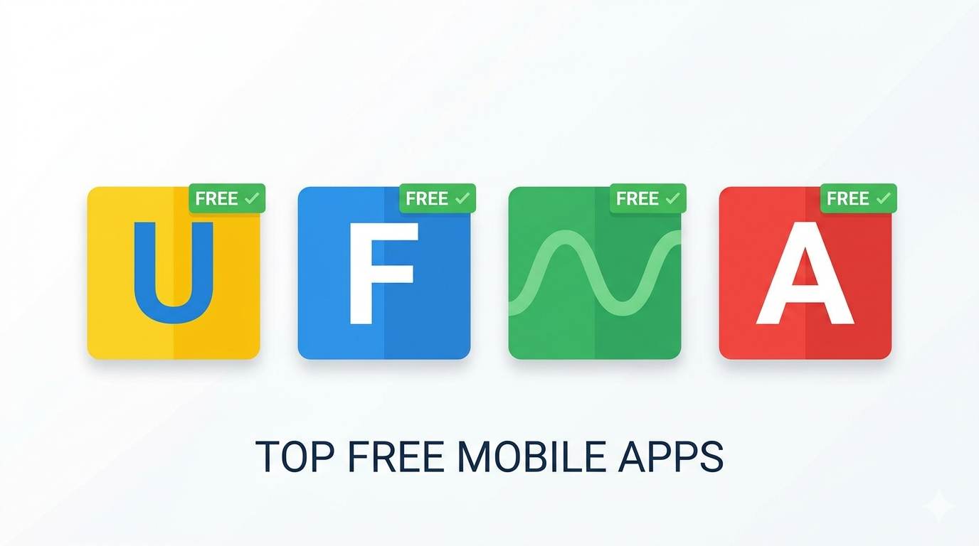 Flat design icons of four AI keyword research tools: Ubersuggest, Frase, Surfer SEO, and Ahrefs, each with a green FREE badge. Best free and easy tools for keyword research.