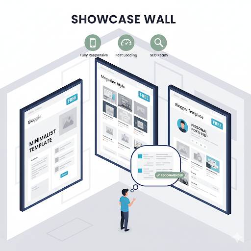 best free Blogger templates for a clean and professional blog, highlighting key features like responsiveness and speed in a curated gallery