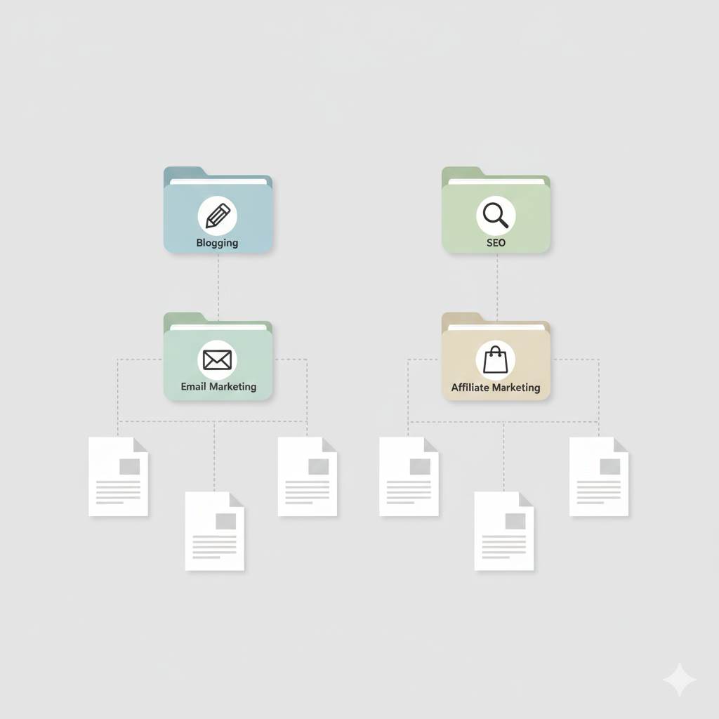 Example of blog categories organizing posts into clear topics