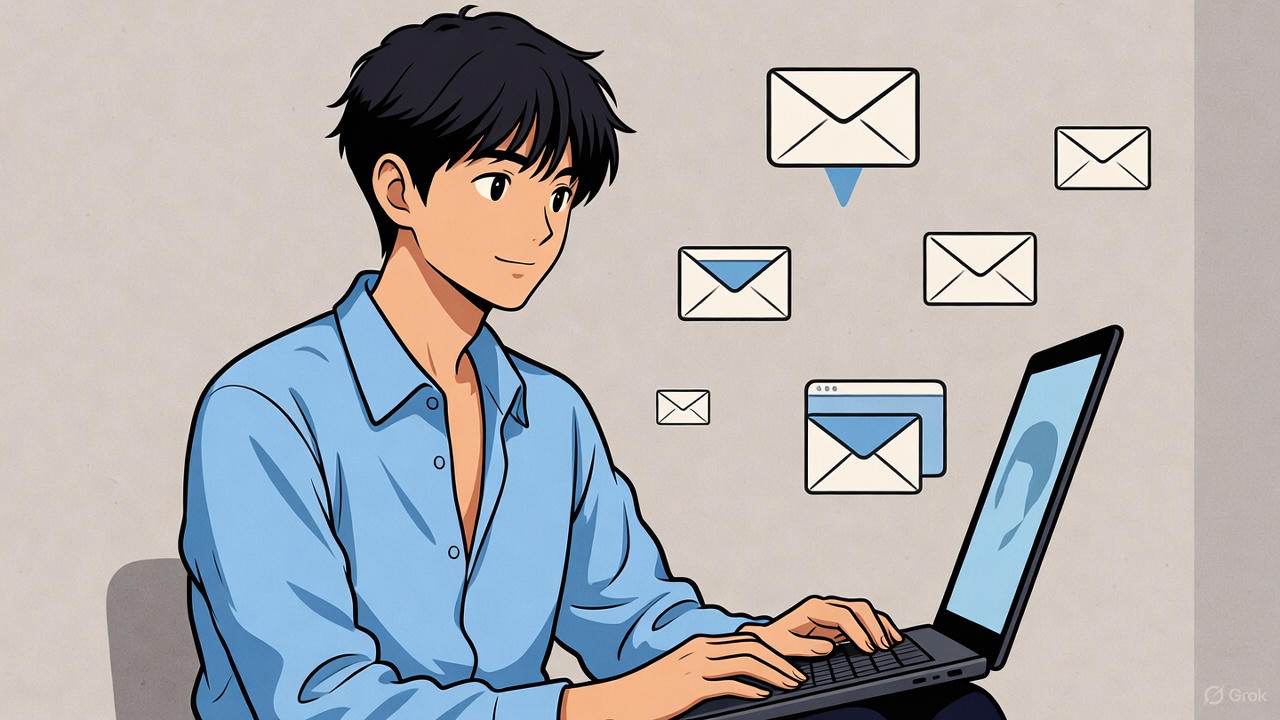 Illustration showing a blogger using email marketing to grow an audience with simple and effective strategies