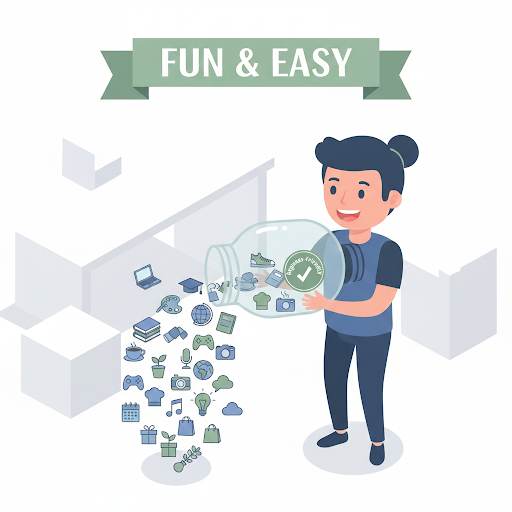 showcasing 21 beginner-friendly blogging ideas for students, with a variety of creative icons spilling from an idea jar