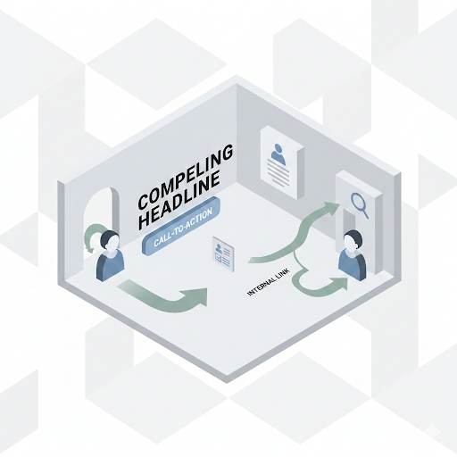 explaining bounce rate, showing a visitor about to leave a webpage but being engaged by on-page elements that reduce exits and encourage deeper exploration