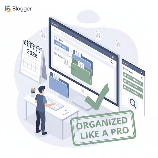 using categories in Blogger, showing how to create a nested label system for organizing your blog content with clear, user-friendly navigation