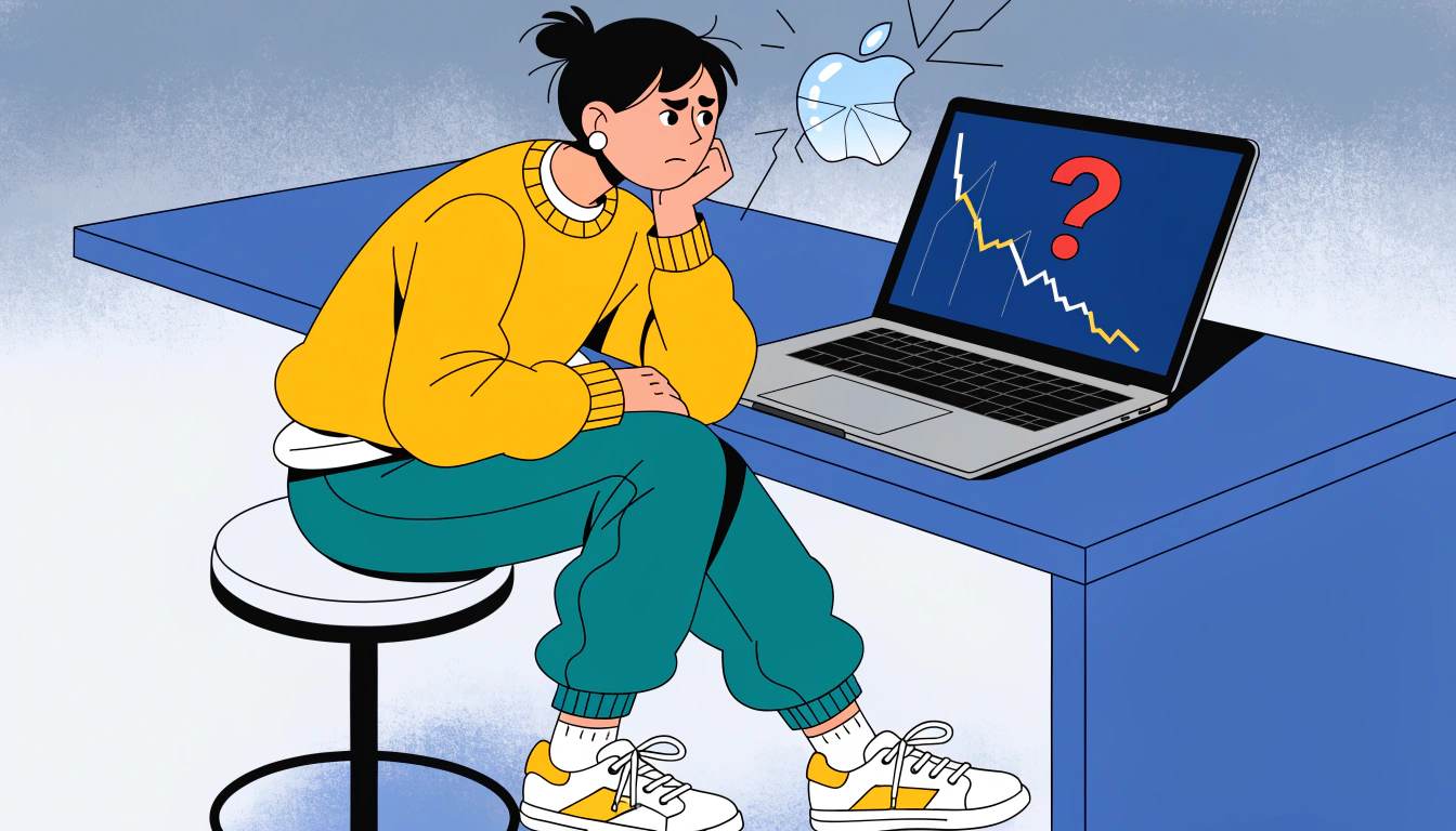 Person looking at broken open rate graph with Apple logo and confused expression – brutal truth about open rates in 2026