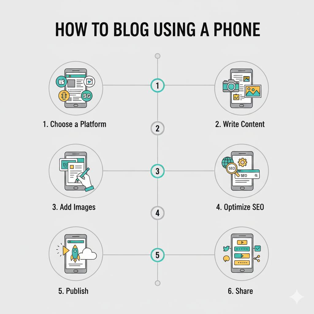 Step by step process explaining how to blog using only a smartphone