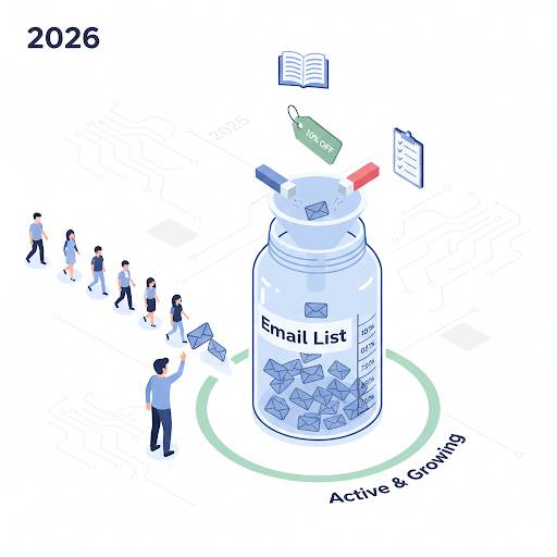 how to build an email list, using simple incentives like eBooks and discounts as magnets to fill a subscriber jar