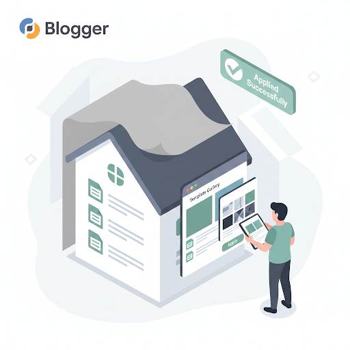 how to change a Blogger template, showing the safe removal of an old design and application of a new one with a preview
