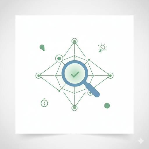 showing a simple guide on how to do keyword research, featuring a magnifying glass analyzing a clear network of keyword connections for beginners