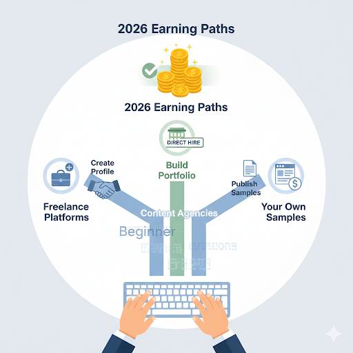 how to earn from writing articles, showing three clear paths: freelancing, agencies, and your own blog