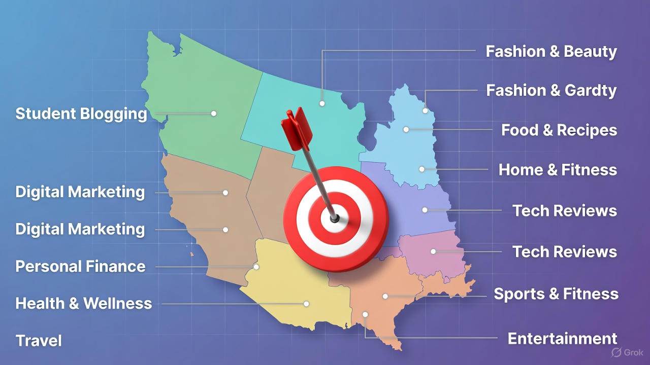 Map highlighting affiliate marketing niches