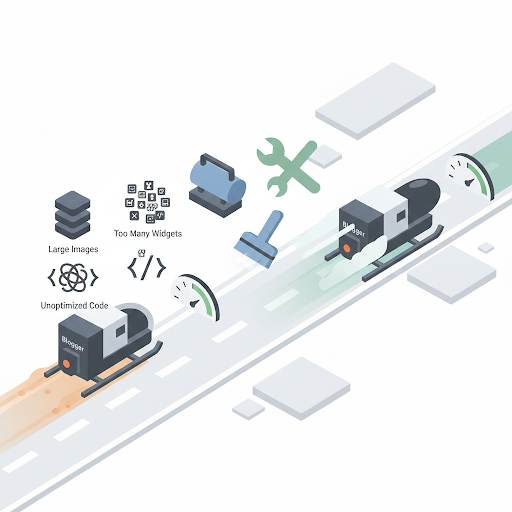 guide on how to increase website speed in Blogger, showing a blog being optimized and transformed from slow and heavy to fast and sleek