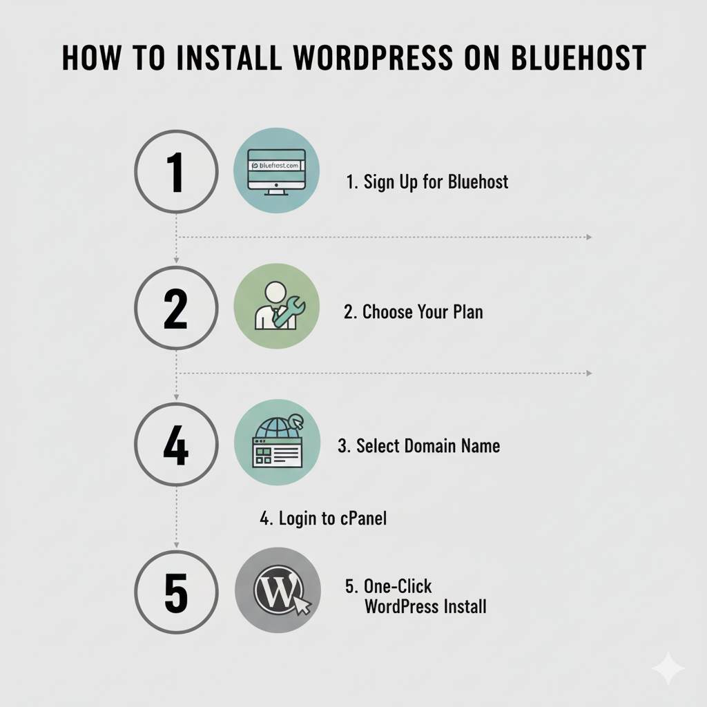 step by step process to install WordPress on Bluehost