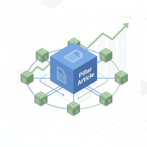 explaining internal linking as an easy strategy to boost your blog's SEO, showing a central pillar page connected to related articles