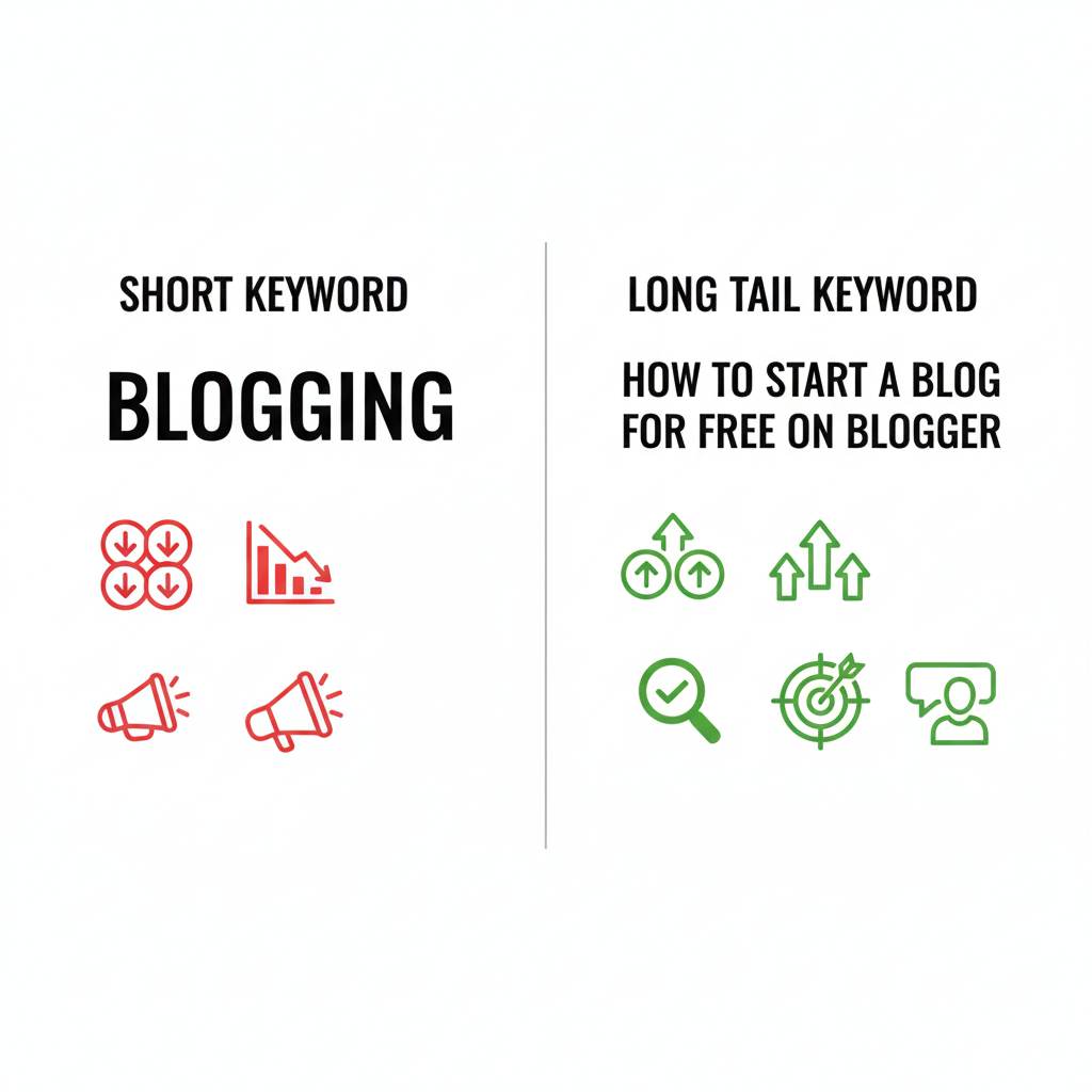 Long tail keywords compared to short keywords for SEO beginners