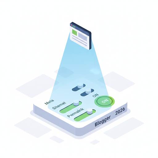 SEO settings for Blogger in 2026, showing a simple dashboard setup with optimized toggles that activate visibility and get your blog seen