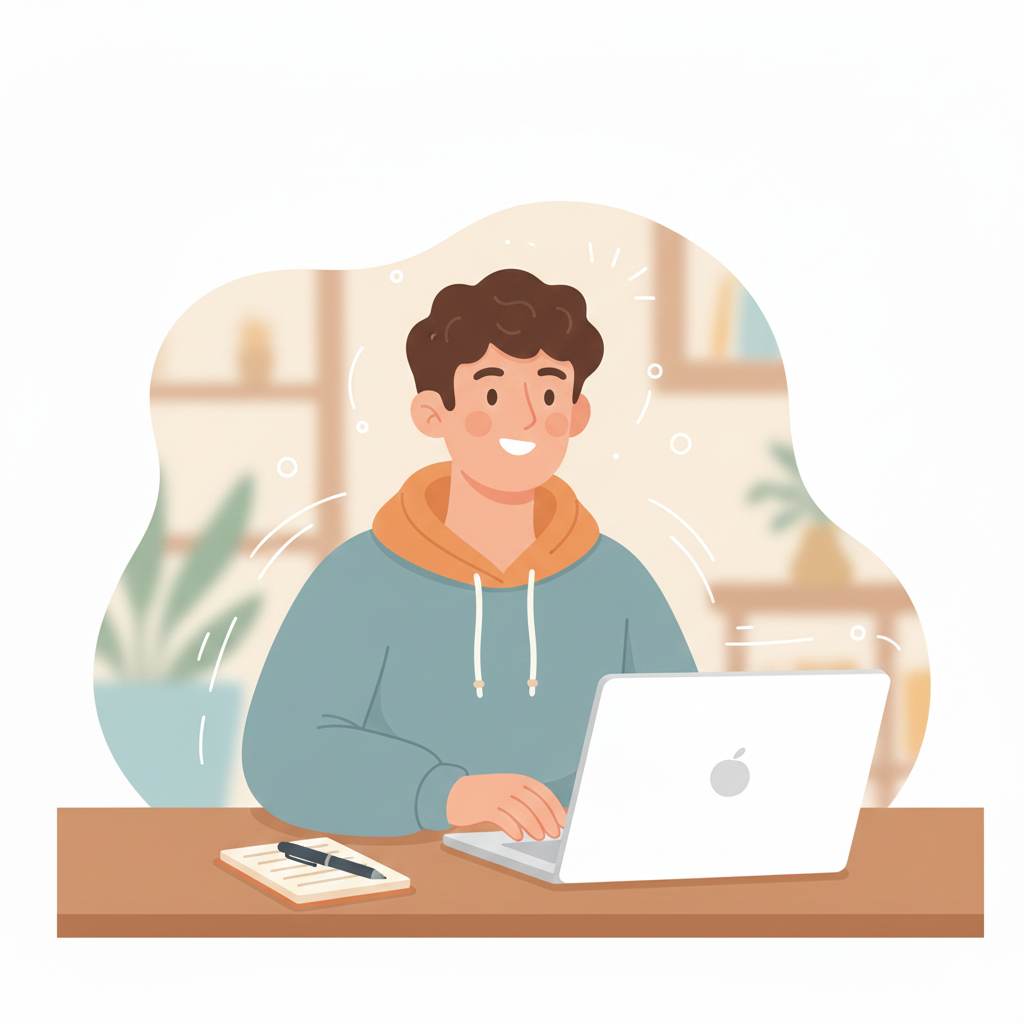 Student starting a blog and writing their first post confidently