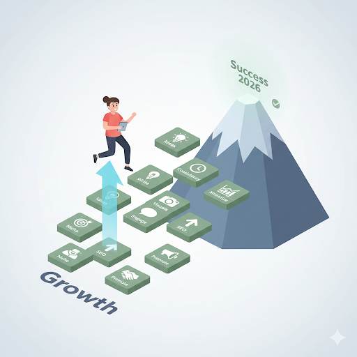 10 smart tips for new bloggers in 2026, showing a faster growth path using strategic platforms to climb quickly to success