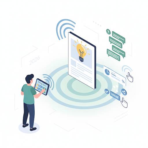 showing simple user engagement strategies for beginners in 2026, with a blog post sparking interactions like comments and polls through easy tactics