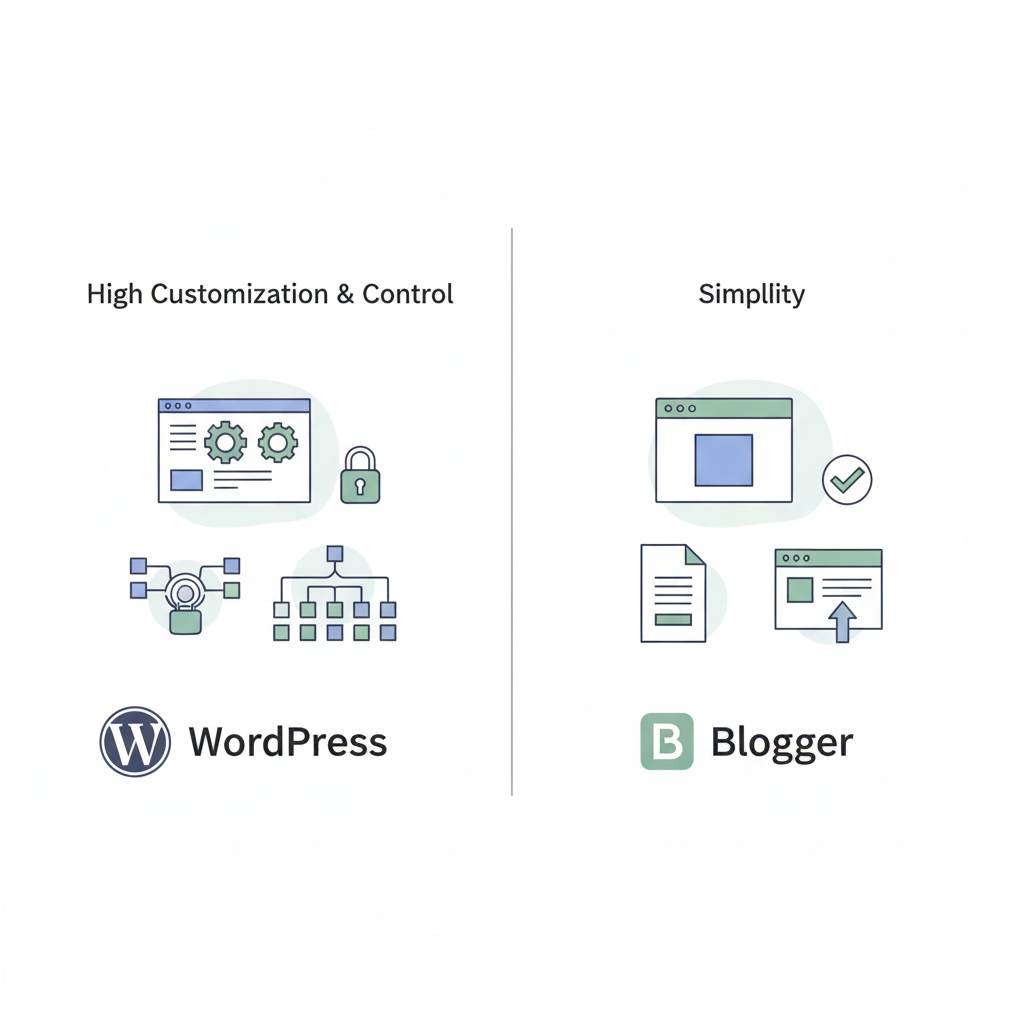WordPress vs Blogger comparison for beginners in 2026