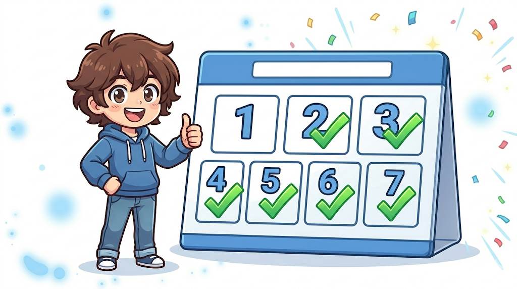 Anime style 7‑day action plan calendar for switching to Cloudways – green checkmarks