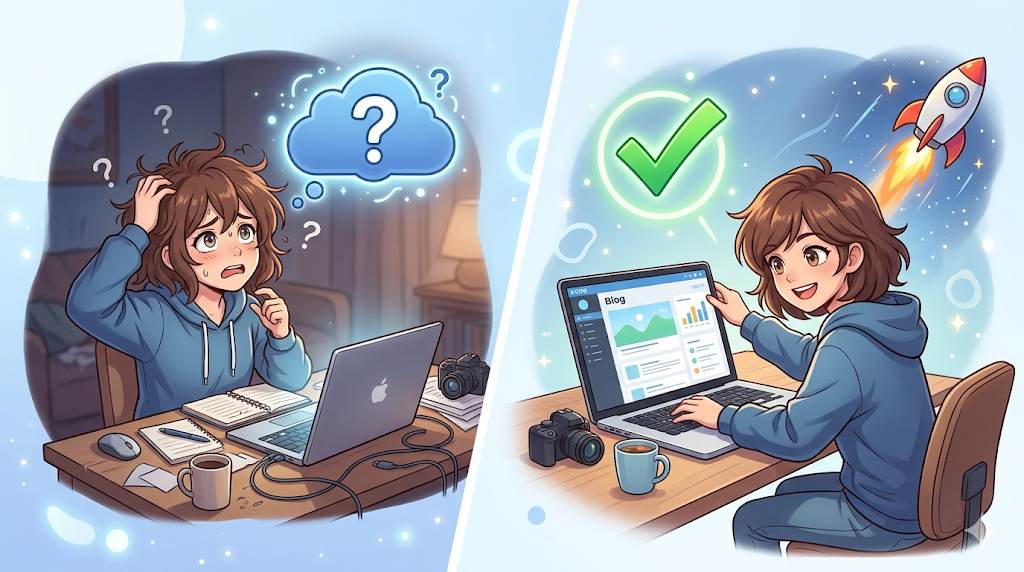 Anime style transformation from confused beginner to confident Cloudways user – cloud hosting for beginners