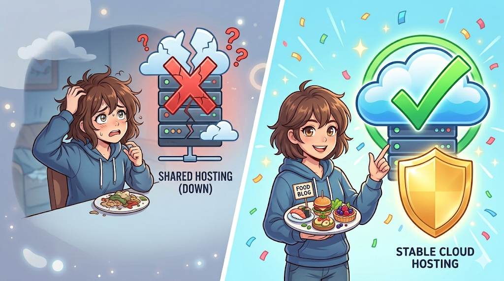 Anime style blogger switching from crashed shared hosting to strong cloud server – Cloudways success story